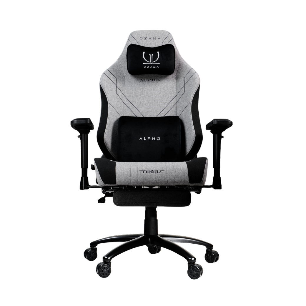 บัลลังก์เกมมิ่ง OZAMA ภายใต้แบรนด์ TENGUGAMINGGEARS รุ่น ALPHA FABRIC (CH-AP-F-LGF) สีเทา เบาะผ้า_0